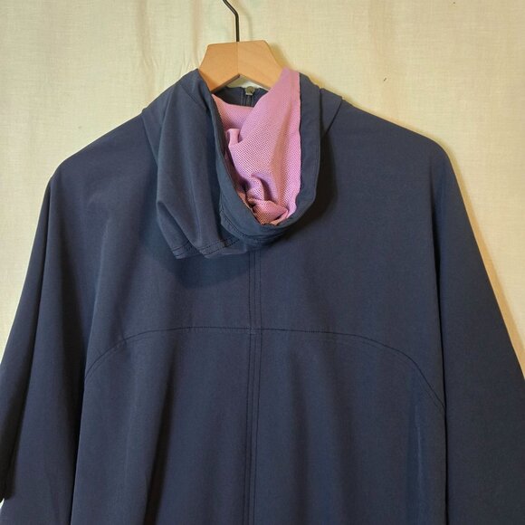 The North Face rain poncho womens Small Blue w/Purple lining hooded. - Picture 8 of 10